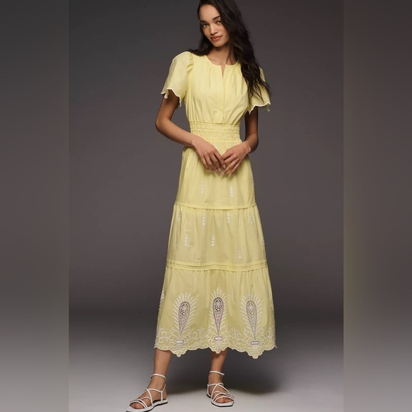 Anthropologie Dresses & Skirts - Anthropologie Yellow Embroidered Tiered Maxi Dress